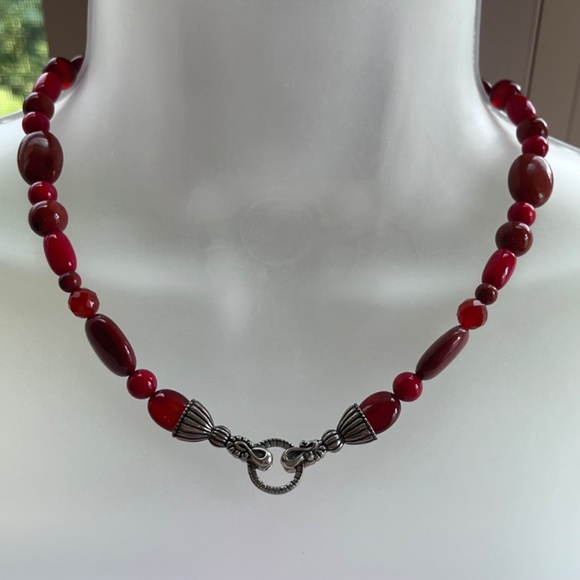 Carnelian red jasper, carnelian and red coral multi gem sterling silver necklace - Picture 5 of 9